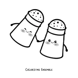 Image à colorier d'un sel et d'un poivre kawaii tout mignons