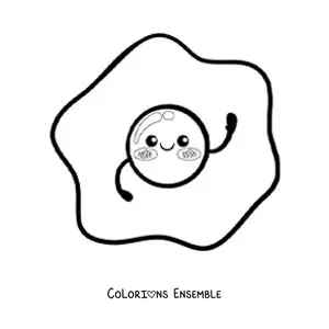 Image à colorier facile d'un mignon œuf au plat kawaii