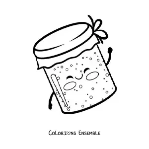 Image à colorier d'un grand pot de confiture kawaii tout mignon
