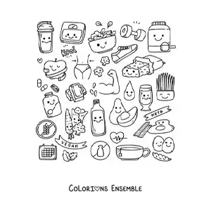 Image à colorier de mignons aliments sains kawaii