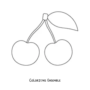Image à colorier de deux cerises avec une feuille