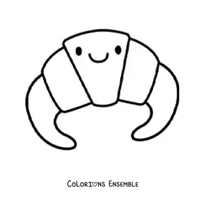 Image à colorier d'un grand croissant kawaii tout mignon