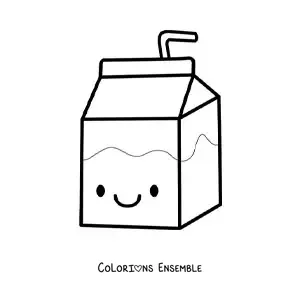 Image à colorier d'une grande brique de lait kawaii toute mignonne
