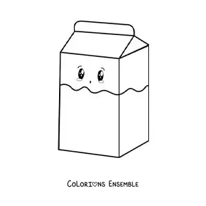 Image à colorier facile d'une mignonne brique de lait kawaii