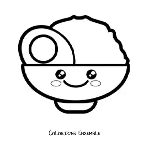 Image à colorier facile d'une mignonne assiette de riz avec un œuf kawaii