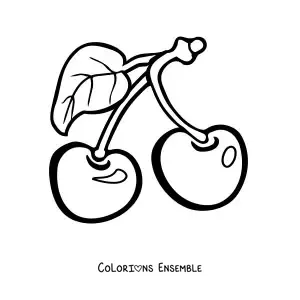 Image à colorier de deux cerises avec une feuille