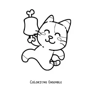 Image à colorier d'un chat de dessin animé avec une côte