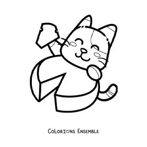 Image à colorier d'un chat de dessin animé qui mange du fromage