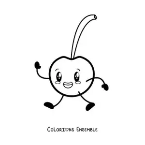 Image à colorier d'une cerise animée qui marche
