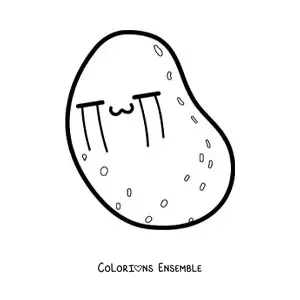 Image à colorier d'une mignonne pomme de terre kawaii de dessin animé qui pleure