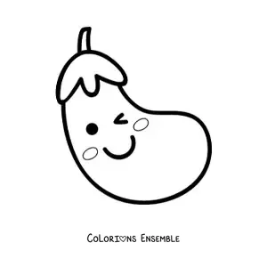 Image à colorier d'une grande aubergine saine et mignonne kawaii de dessin animé