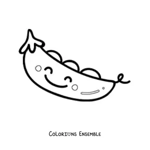 Image à colorier de grands petits pois kawaii tout mignons de dessin animé