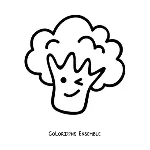 Image à colorier d'un mignon brocoli sain kawaii de dessin animé