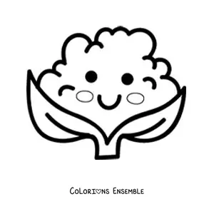 Image à colorier d'un grand chou-fleur sain et mignon kawaii de dessin animé