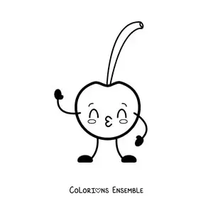 Image à colorier d'une cerise animée qui envoie des bisous
