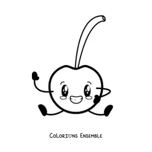 Image à colorier d'une cerise animée assise et souriante
