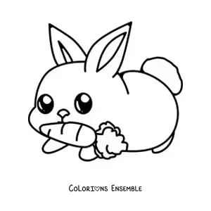 Image à colorier d'un lapin kawaii qui mange une carotte