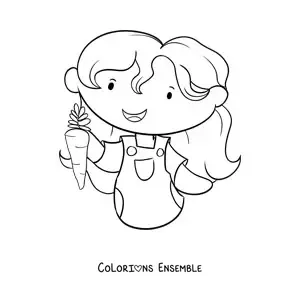 Image à colorier d'une petite fille avec une carotte