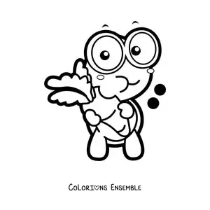 Image à colorier d'une tortue kawaii qui mange une carotte