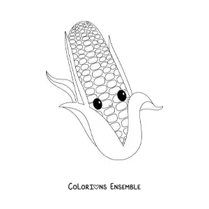 Image à colorier d'un épi de maïs kawaii