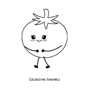 Image à colorier d'une mignonne tomate kawaii de dessin animé
