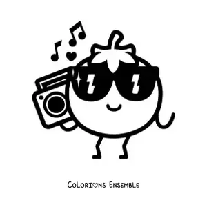 Image à colorier d'une tomate de dessin animé avec des lunettes