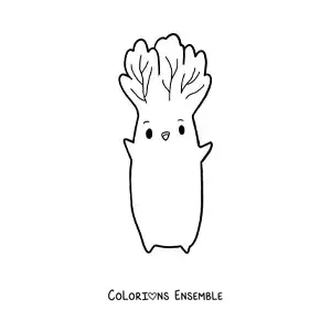 Image à colorier d'une laitue kawaii