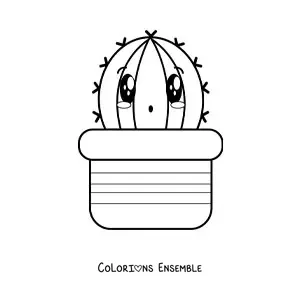 Image à colorier d'un grand cactus kawaii tout mignon dans un pot