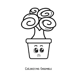 Coloriage d'un mignon arbre kawaii dans un pot