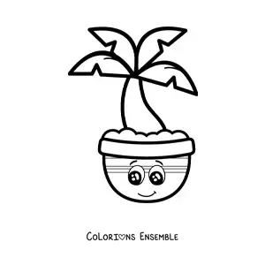 Coloriage d'un mignon palmier kawaii dans un pot