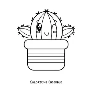 Coloriage d'un cactus kawaii dans un pot