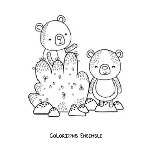 Coloriage d'un buisson et de petits ours