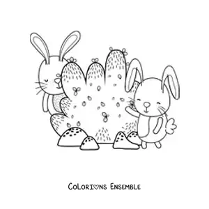 Coloriage d'un buisson et de petits lapins