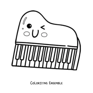 Coloriage d'un grand piano kawaii