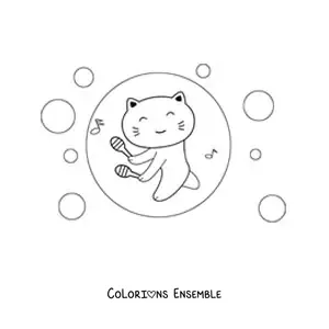 Coloriage d'un chat kawaii qui joue des maracas