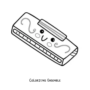 Coloriage d'un harmonica kawaii