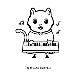 Coloriage d'un chat qui joue du piano