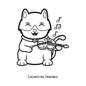 Coloriage d'un chat qui joue du violon