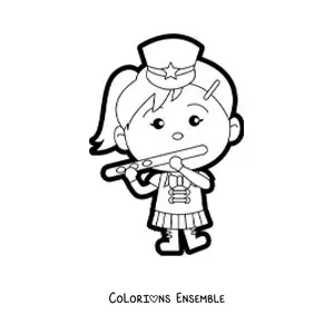 Coloriage d'une fille flûtiste dans une fanfare