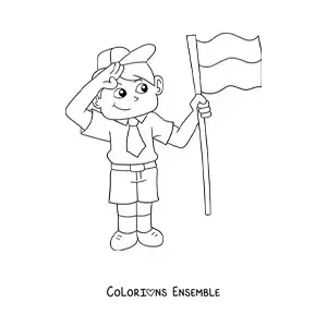 Coloriage d'un garçon kawaii avec le drapeau de l'Indonésie