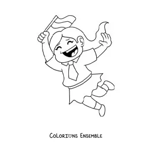 Coloriage d'une fille kawaii avec le drapeau de l'Indonésie