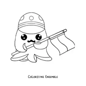 Coloriage d'une pieuvre kawaii avec le drapeau de l'Indonésie