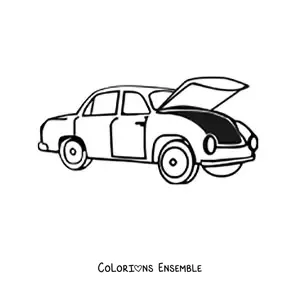 Image à colorier d’une voiture avec le capot ouvert