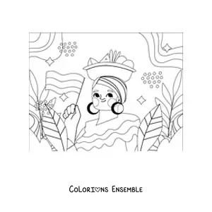 Coloriage d'une femme avec le drapeau de la Colombie