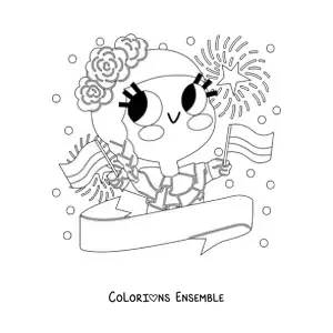 Coloriage d'une fille avec le drapeau de la Colombie
