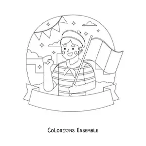 Coloriage d'un homme avec le drapeau de la France