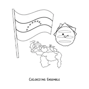 Coloriage d'une arepa avec le drapeau du Venezuela et une carte