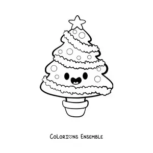Coloriage d'un sapin de Noël kawaii