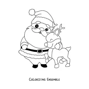 Coloriage du Père Noël avec Rudolphe le renne