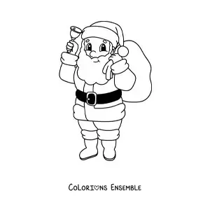 Coloriage du Père Noël kawaii avec des cadeaux